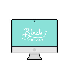 Black Friday lettering in screen desktop. Concept of online shopping, web purchases, digital business. Vector illustration, flat design