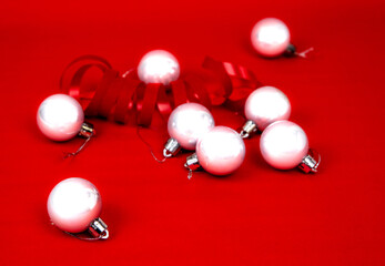 protection mask with christmas decoration on a red background