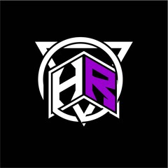 Monogram letter H R Diamonds decorated with circles and triangles are perfect for game initials, greeting cards, logos, posters, etc.