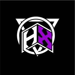 Monogram letter H X Diamonds decorated with circles and triangles are perfect for game initials, greeting cards, logos, posters, etc.