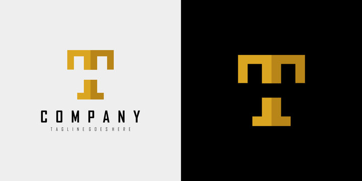 Initial Letter T and H Linked Logo. Gold Geometric Shape T Letter with Negative Space H Letter inside isolated on Double Background. Use for Branding Logos. Flat Vector Logo Design Template Element.