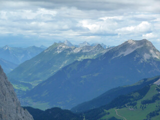 Naklejka premium Mountain hiking to Hohe Munde mountain, Tyrol, Austria