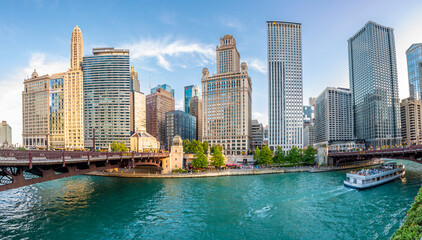 Fototapeta na wymiar Chicago City riverside view in USA