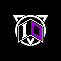 Monogram letter I O Diamonds decorated with circles and triangles are perfect for game initials, greeting cards, logos, posters, etc.