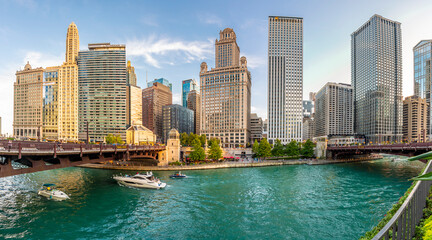 Fototapeta na wymiar Chicago City riverside view in USA