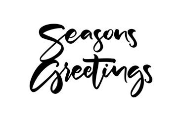 Vector illustration. Handwritten textured brush lettering of Seasons Greetings on white background.