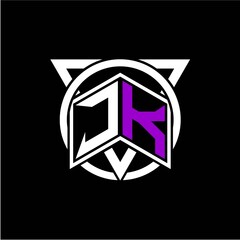 Monogram letter J K Diamonds decorated with circles and triangles are perfect for game initials, greeting cards, logos, posters, etc.