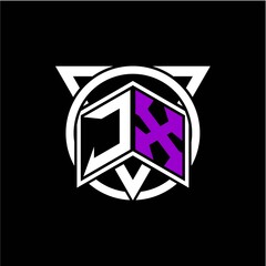 Monogram letter J X Diamonds decorated with circles and triangles are perfect for game initials, greeting cards, logos, posters, etc.