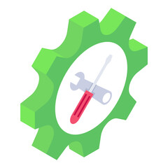 
Gear over hand, management service isometric icon
