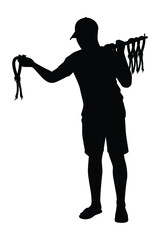 Thai boy with jasmine garland for sell silhouette vector