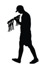 Thai boy with jasmine garland for sell silhouette vector