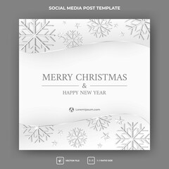 Christmas banner template design. Editable square banner template with snowflakes and stars decoration. Flat design vector isolated. Suitable for social media feed, banner and web internet ads