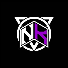 Monogram letter N K Diamonds decorated with circles and triangles are perfect for game initials, greeting cards, logos, posters, etc.