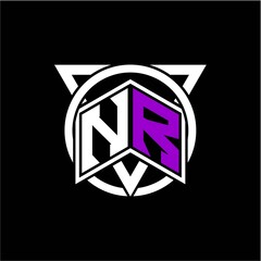 Monogram letter N R Diamonds decorated with circles and triangles are perfect for game initials, greeting cards, logos, posters, etc.