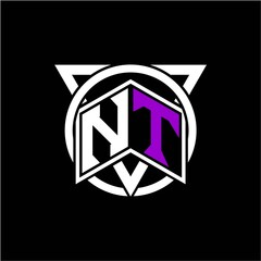 Monogram letter N T Diamonds decorated with circles and triangles are perfect for game initials, greeting cards, logos, posters, etc.