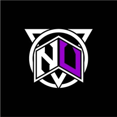 Monogram letter N U Diamonds decorated with circles and triangles are perfect for game initials, greeting cards, logos, posters, etc.