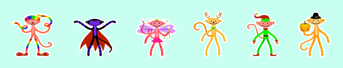 set of holiday monkey cartoon icon design template with various models. vector illustration isolated on blue background