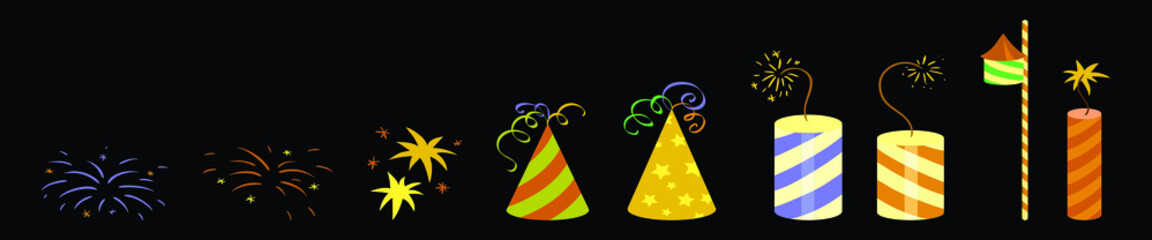 set of fire cracker modern cartoon icon design template with various models. vector illustration isolated on black background