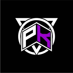 Monogram letter P K Diamonds decorated with circles and triangles are perfect for game initials, greeting cards, logos, posters, etc.