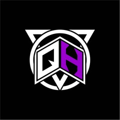 Monogram letter Q H Diamonds decorated with circles and triangles are perfect for game initials, greeting cards, logos, posters, etc.