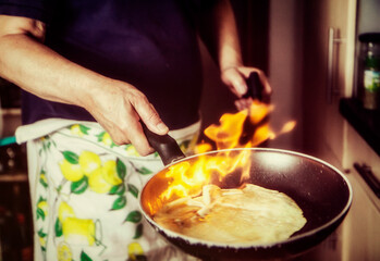 creative gourmet cuisine at home: making French crepes flambee