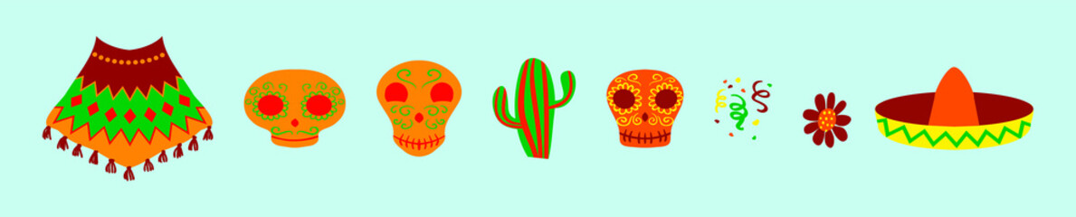 set of colorful mexican cartoon icon design template with various models. vector illustration isolated on blue background © eny