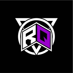 Monogram letter R Q Diamonds decorated with circles and triangles are perfect for game initials, greeting cards, logos, posters, etc.