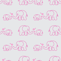 Fototapeta premium Elephant seamless pattern, Elephant and baby on the gray background.