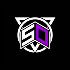 Monogram letter S O Diamonds decorated with circles and triangles are perfect for game initials, greeting cards, logos, posters, etc.