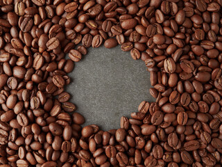 top view of fresh roasted coffee beans background