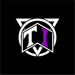 Monogram letter T I Diamonds decorated with circles and triangles are perfect for game initials, greeting cards, logos, posters, etc.