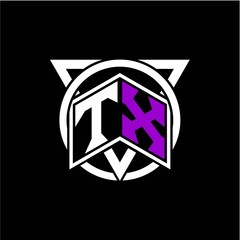 Monogram letter T X Diamonds decorated with circles and triangles are perfect for game initials, greeting cards, logos, posters, etc.