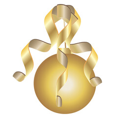 New year's Golden toy with a serpentine on a white background. Vector illustration of a Christmas toy