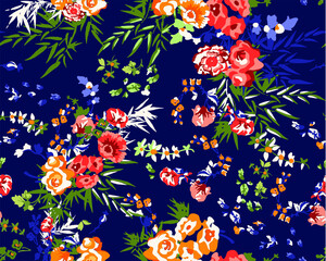 Obraz premium floral pattern illustration with colorful plain flowers and little leaves