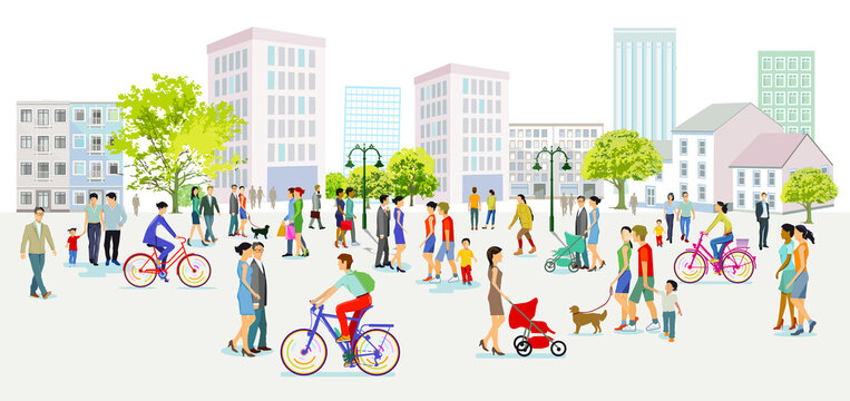 sonniger Platz mit Menschen in der Freizeit