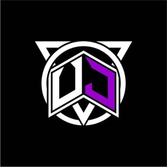 Monogram letter U J Diamonds decorated with circles and triangles are perfect for game initials, greeting cards, logos, posters, etc.