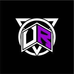 Monogram letter U R Diamonds decorated with circles and triangles are perfect for game initials, greeting cards, logos, posters, etc.