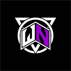 Monogram letter W N Diamonds decorated with circles and triangles are perfect for game initials, greeting cards, logos, posters, etc.