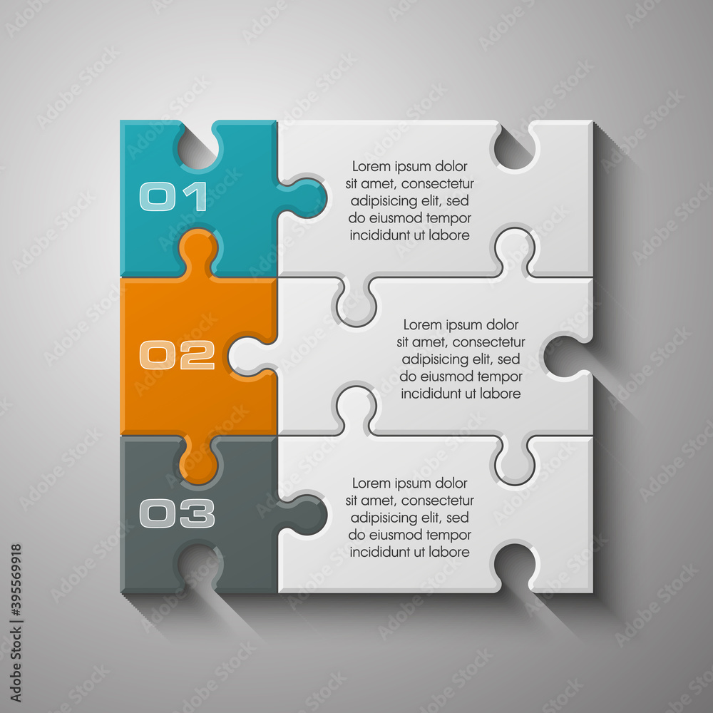 Leinwandbilder three sided 3d puzzle presentation infographic template with explanatory text field for business sta
