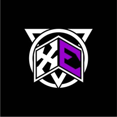 Monogram letter X E Diamonds decorated with circles and triangles are perfect for game initials, greeting cards, logos, posters, etc.