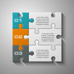 Three sided 3d puzzle presentation infographic template with explanatory text field for business statistics
