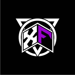 Monogram letter X F Diamonds decorated with circles and triangles are perfect for game initials, greeting cards, logos, posters, etc.