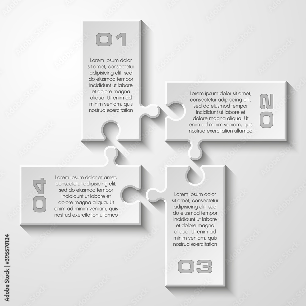 Leinwandbilder four sided 3d puzzle presentation infographic template with explanatory text field for business stat