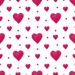 Watercolor red heart seamless pattern. Watercolor fabric. Repeat heart. Use for design valentine day, invitations, birthdays