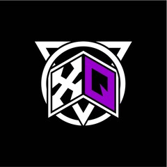 Monogram letter X Q Diamonds decorated with circles and triangles are perfect for game initials, greeting cards, logos, posters, etc.