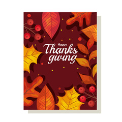 thanksgiving day card with autumn leaves design, season theme Vector illustration