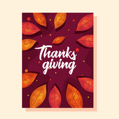 thanksgiving day card with autumn leaves design, season theme Vector illustration