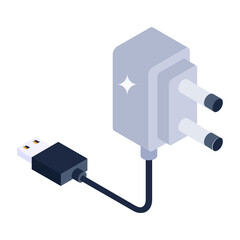 
Power plug icon in isometric design, electric adapter editable vector 
