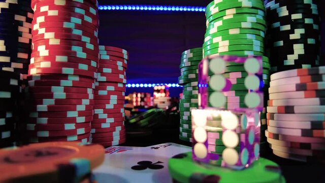 Casino set with Roulette, cards, dice and chips