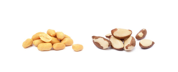 Fresh peanuts and para nuts isolated on a white background
